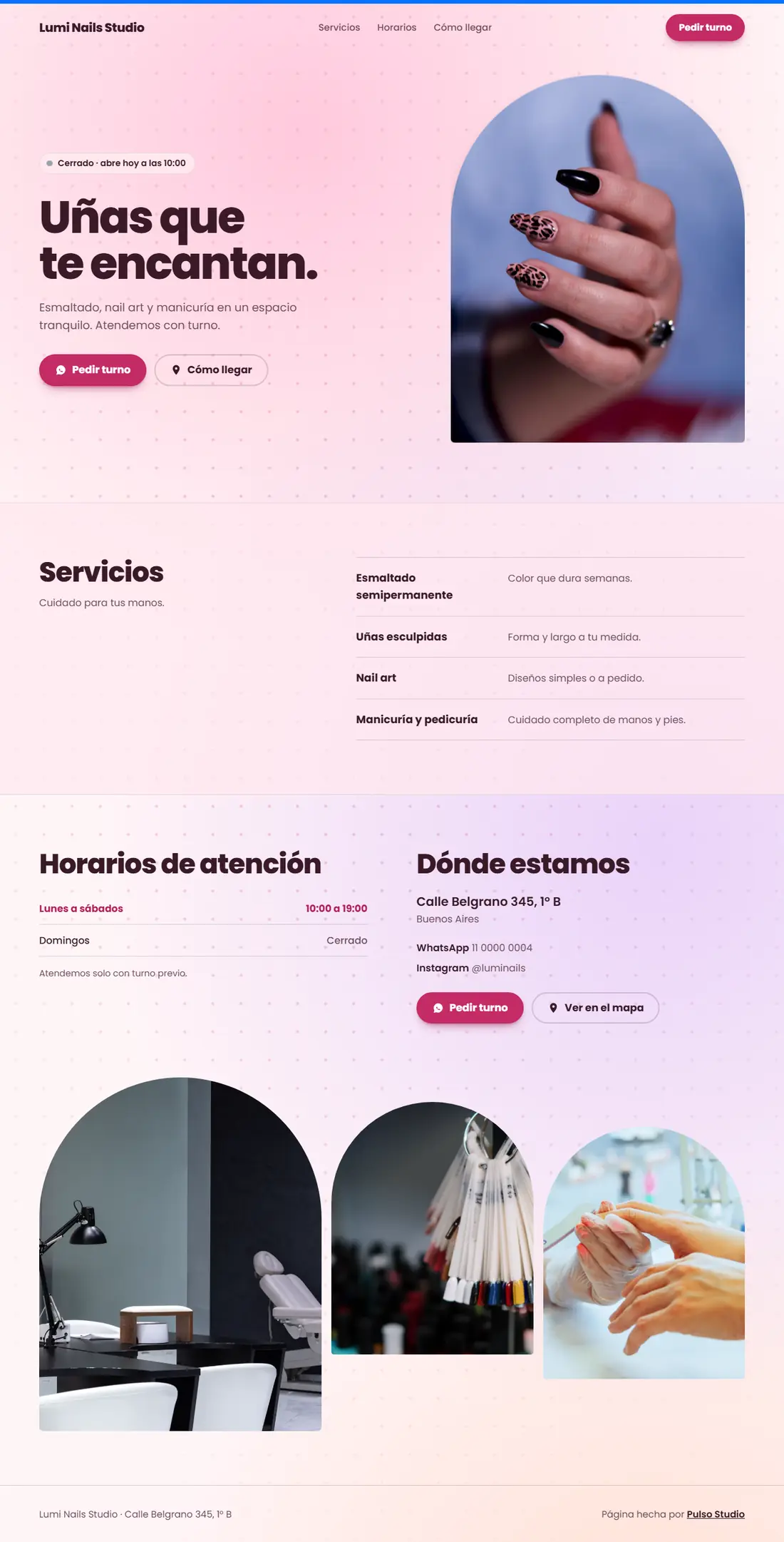 Página de ejemplo de un estudio de uñas